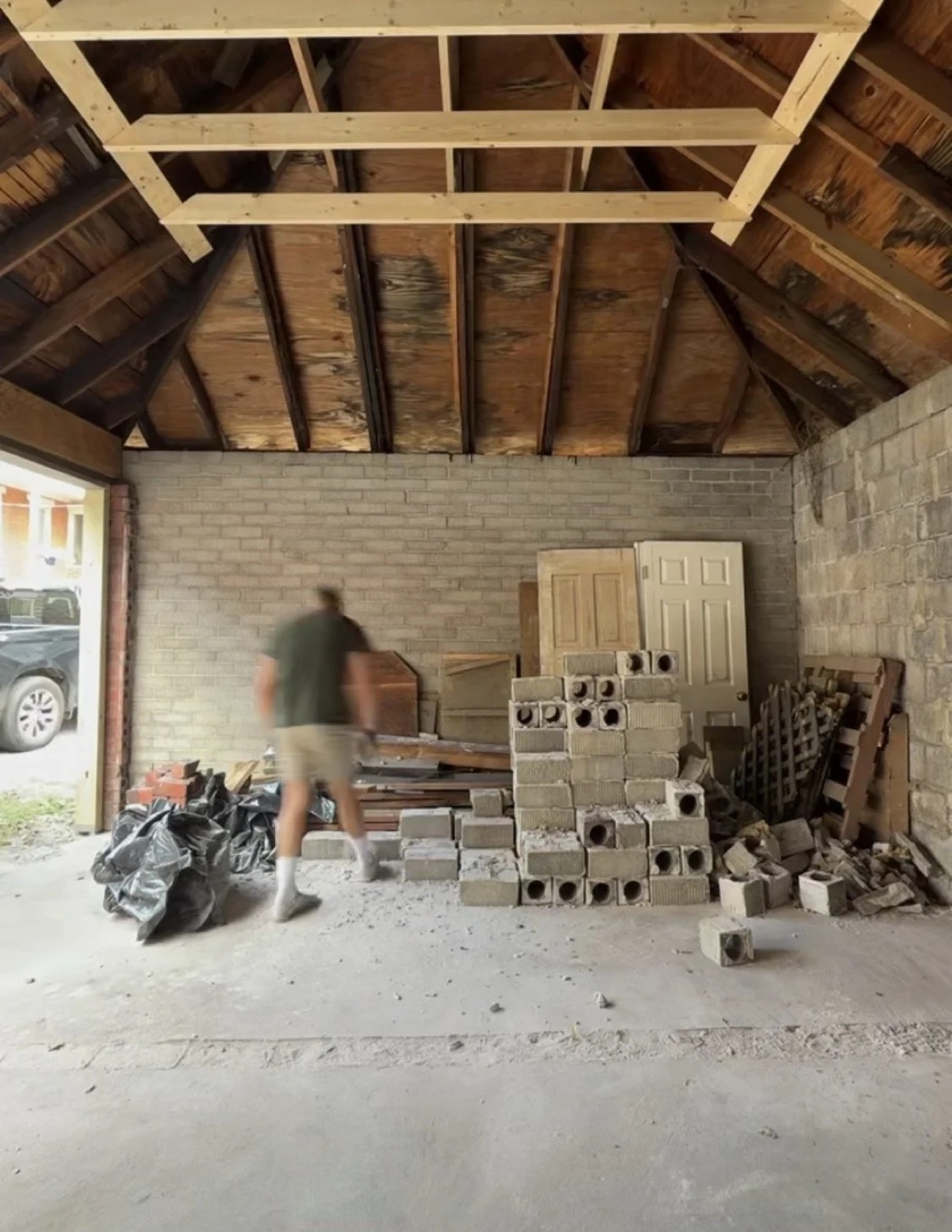 A cleared-out garage